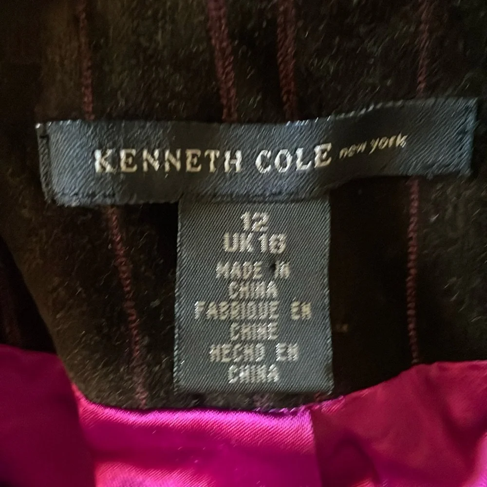 KENNETH COLE Velvet Blazer Brown & Magenta Stripe Single Breasted Hand Pockets - Picture 10 of 12